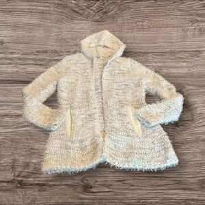 Woven Heart Women’s Open Front Hooded Cardigan Sweater Eyelash Fuzzy Cozy Large